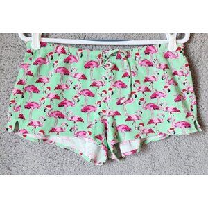 Chubbies Pull On Elastic Waist Waffle Knit Lounge Shorts Green/Pink‎ Flamingos M
